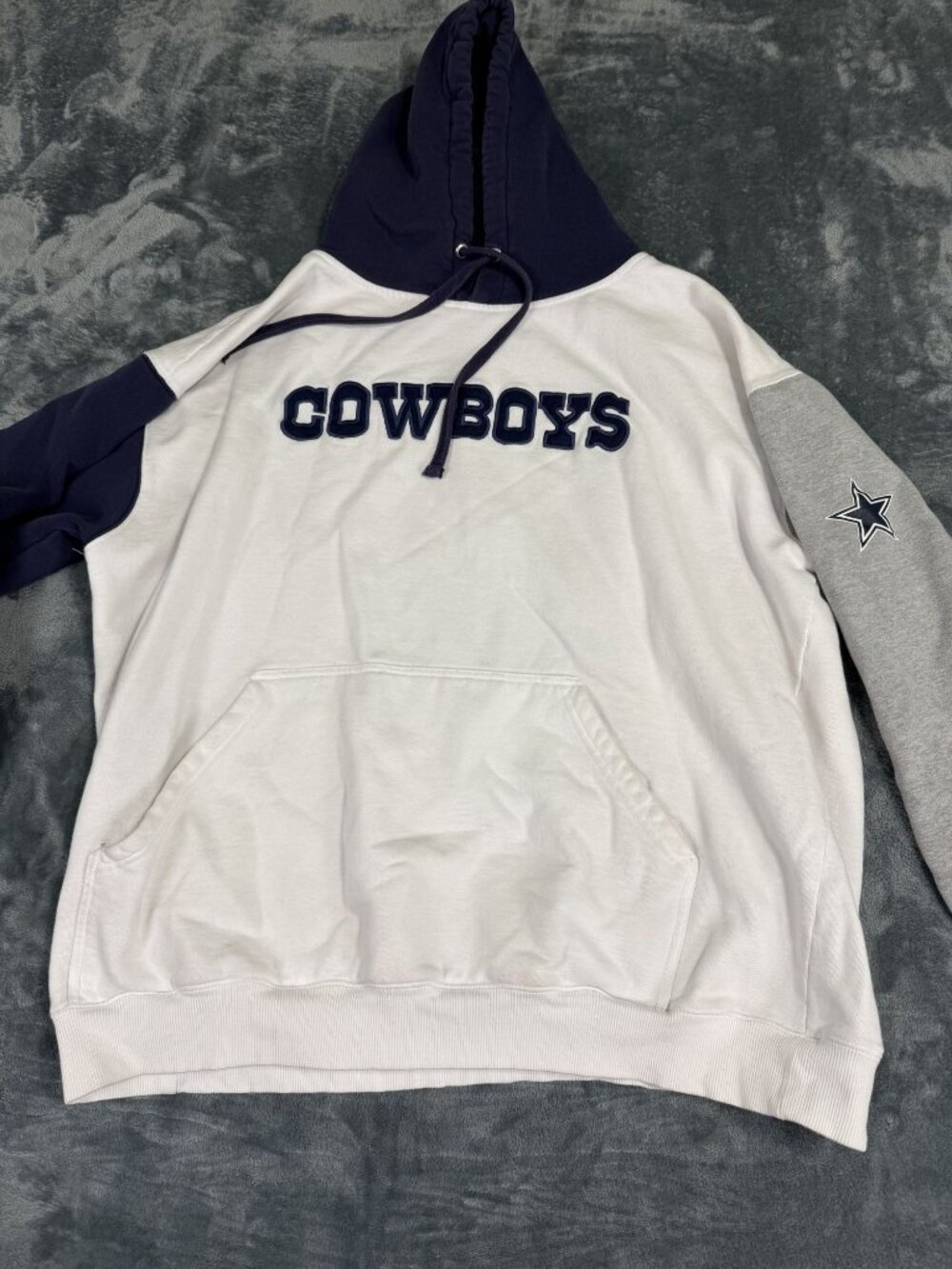 NFL Dallas Cowboys Mens White Navy Gray Colorblock Pullover Hoodie 3XL